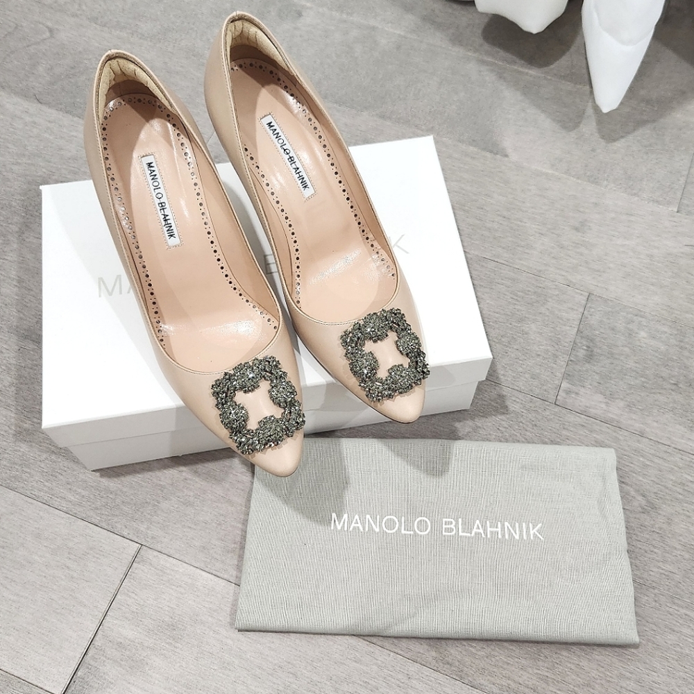 Manolo Blahnik Hangisi 70mm Embellished Leather Pump